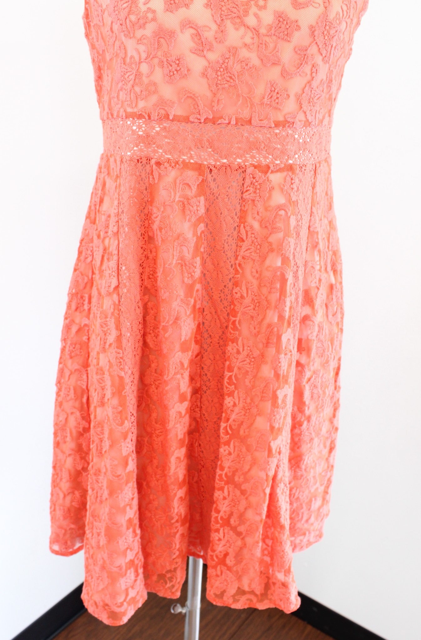 Sundance Catalog Emma Orange Embroidered Mesh Lace Dress Size 6 Flare A Line