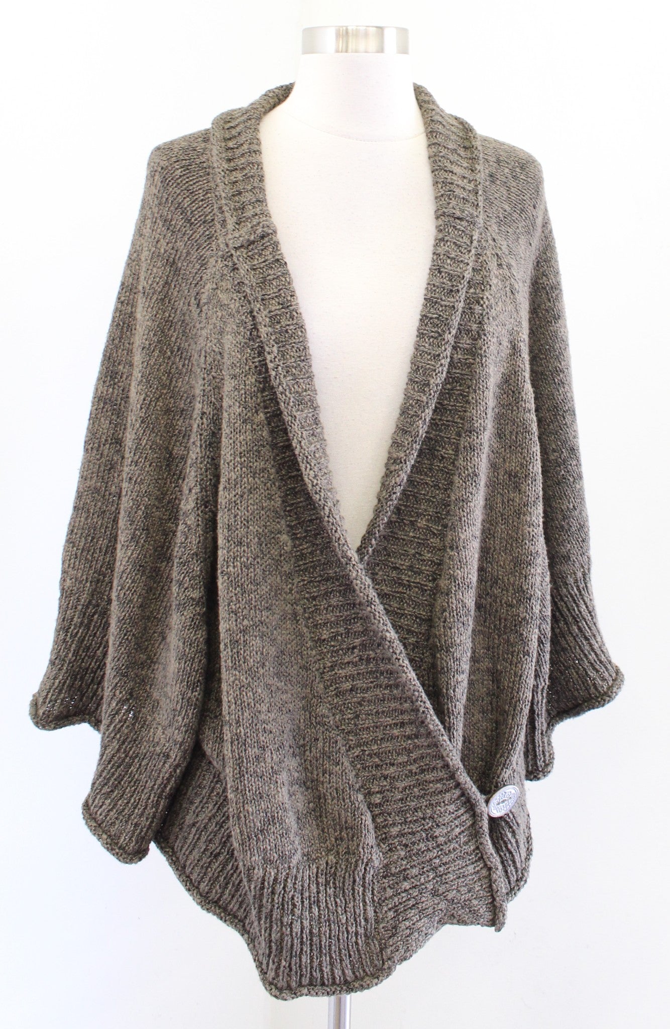 Soft Surroundings Green / Brown Poncho Wrap Front Style Cardigan Sweater S / M