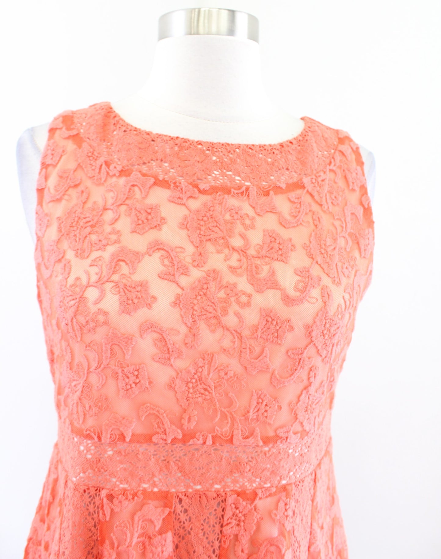 Sundance Catalog Emma Orange Embroidered Mesh Lace Dress Size 6 Flare A Line