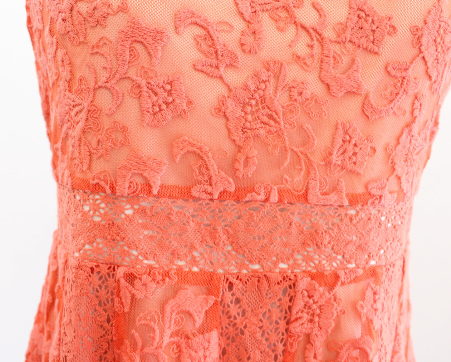 Sundance Catalog Emma Orange Embroidered Mesh Lace Dress Size 6 Flare A Line