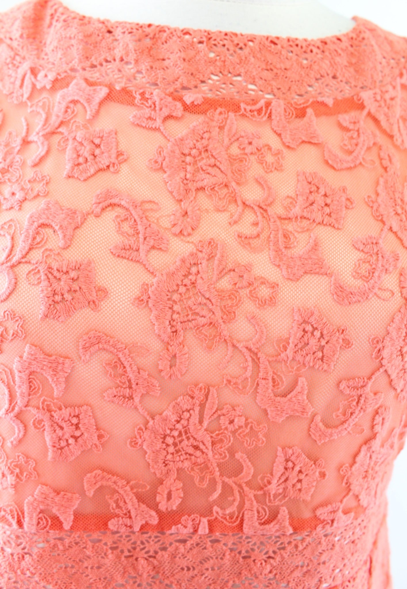 Sundance Catalog Emma Orange Embroidered Mesh Lace Dress Size 6 Flare A Line