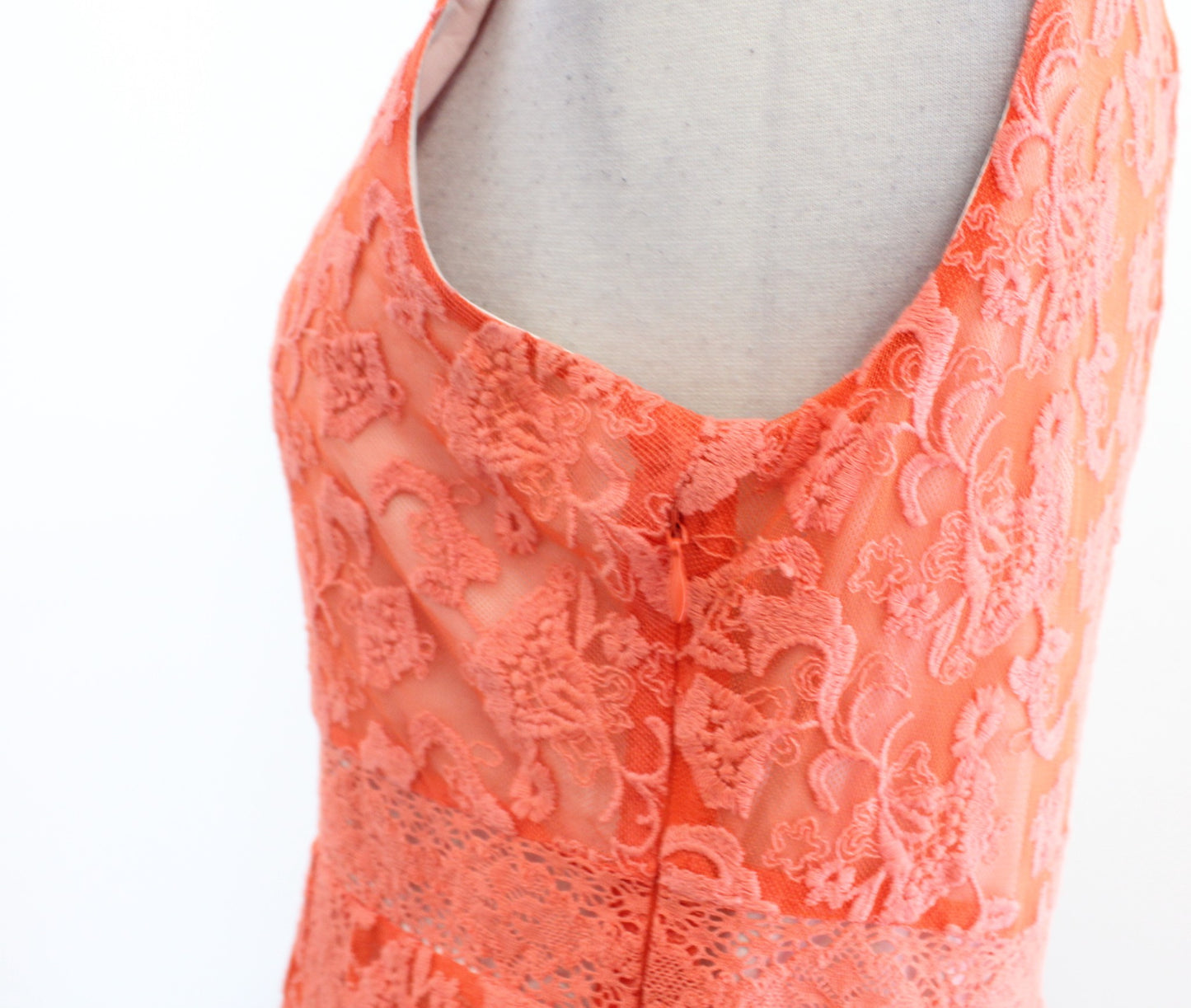 Sundance Catalog Emma Orange Embroidered Mesh Lace Dress Size 6 Flare A Line