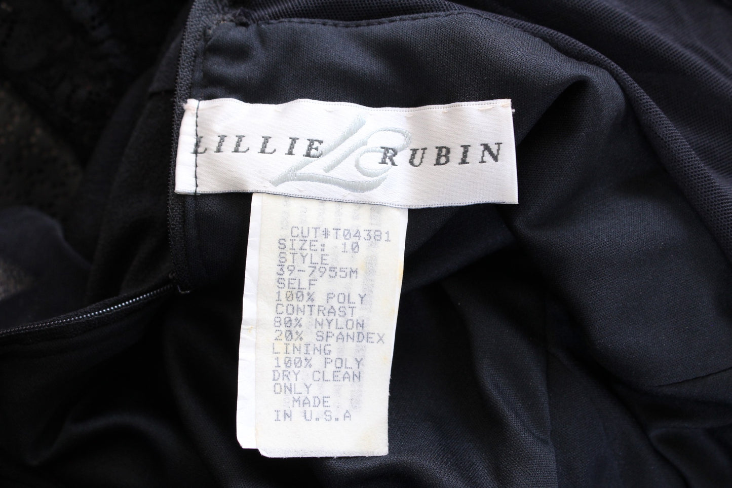 Vtg 90s Lillie Rubin Black Mesh Ruffle Ruched Hi Lo Cocktail Evening Dress Sz 10