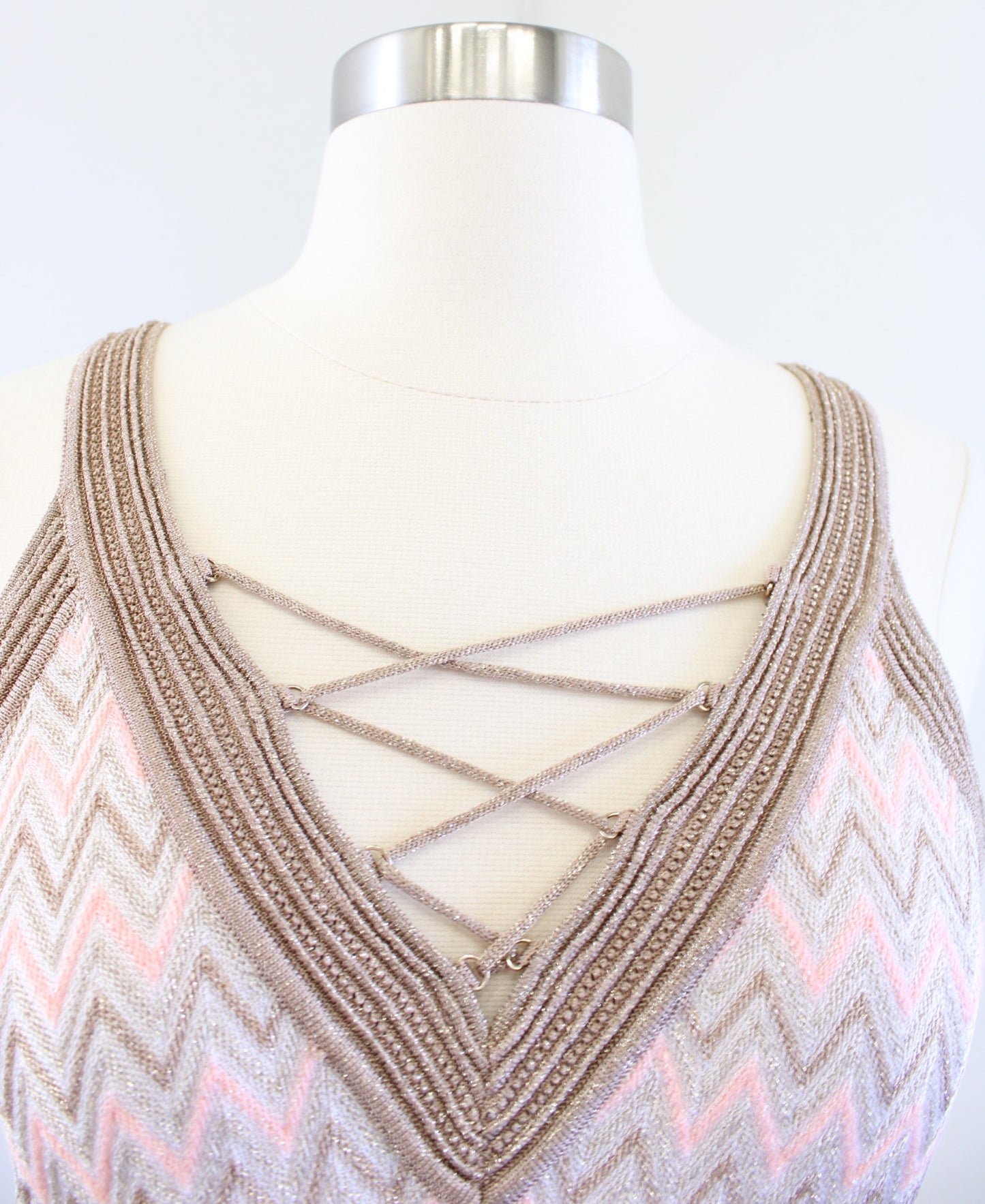 NWT White House Black Market Metallic Zigzag Lace Up Sweater Tank Top Size M