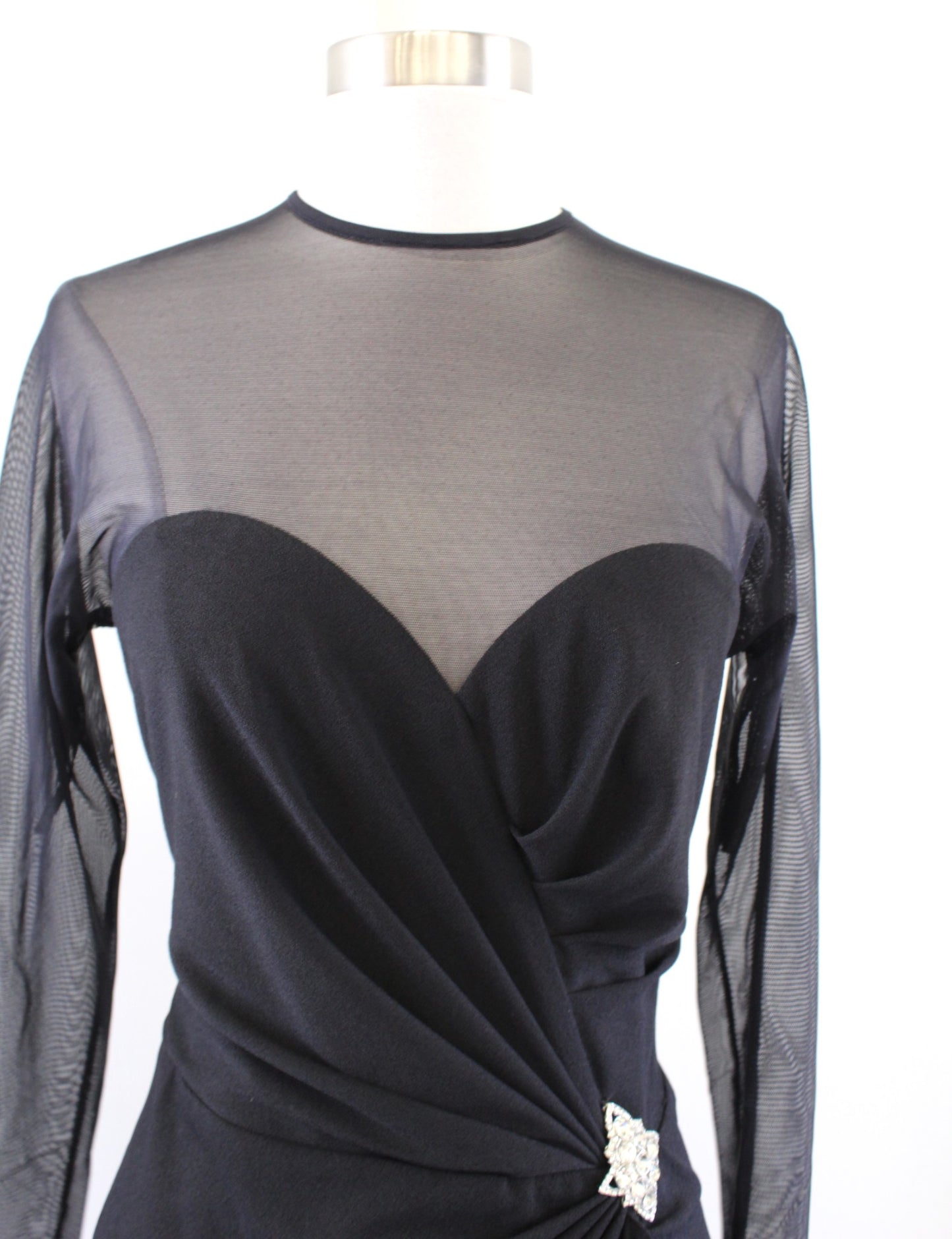 Vtg 90s Lillie Rubin Black Mesh Ruffle Ruched Hi Lo Cocktail Evening Dress Sz 10