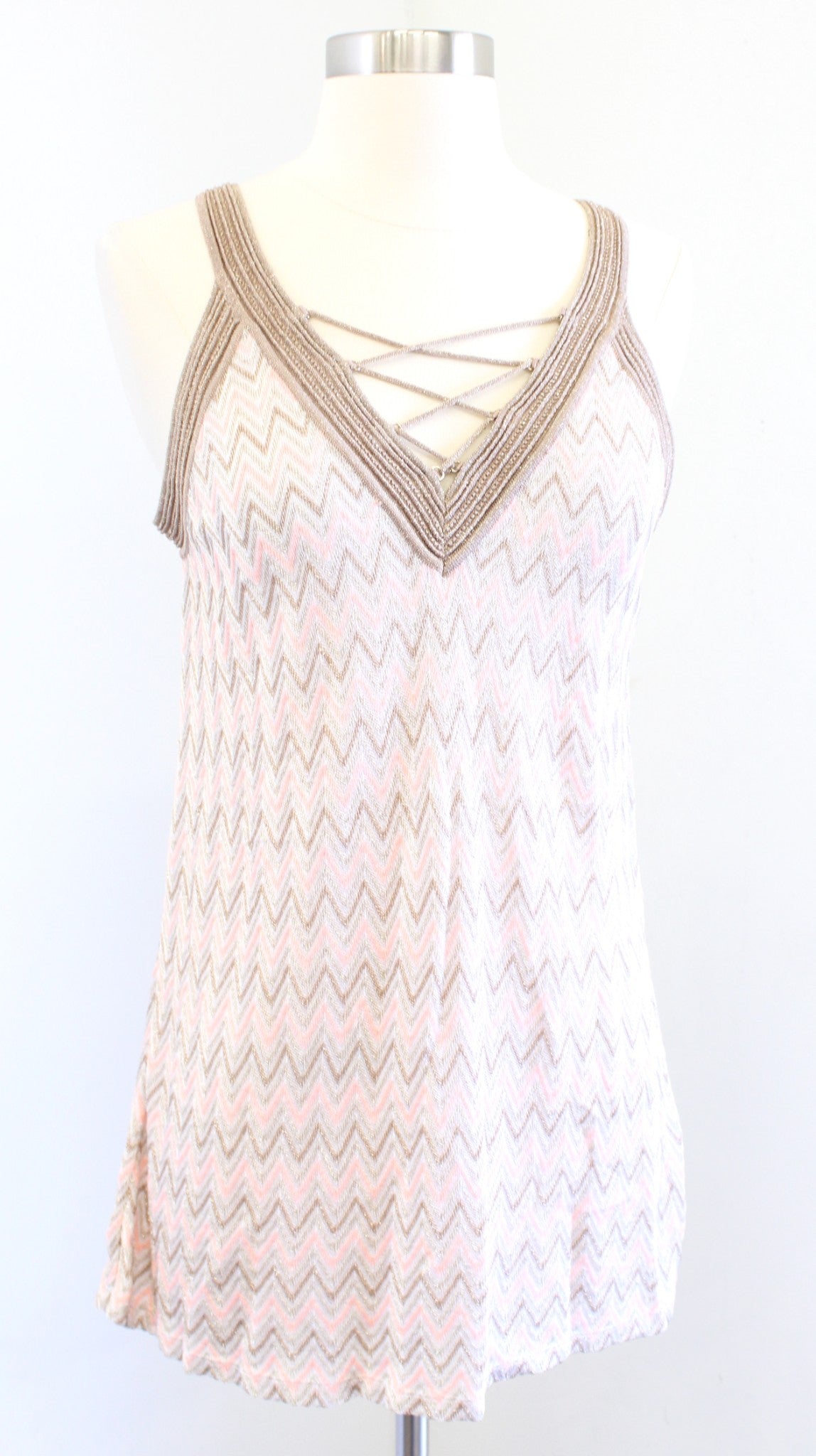 NWT White House Black Market Metallic Zigzag Lace Up Sweater Tank Top Size M