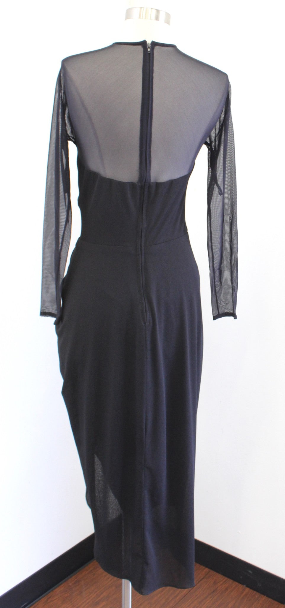 Vtg 90s Lillie Rubin Black Mesh Ruffle Ruched Hi Lo Cocktail Evening Dress Sz 10