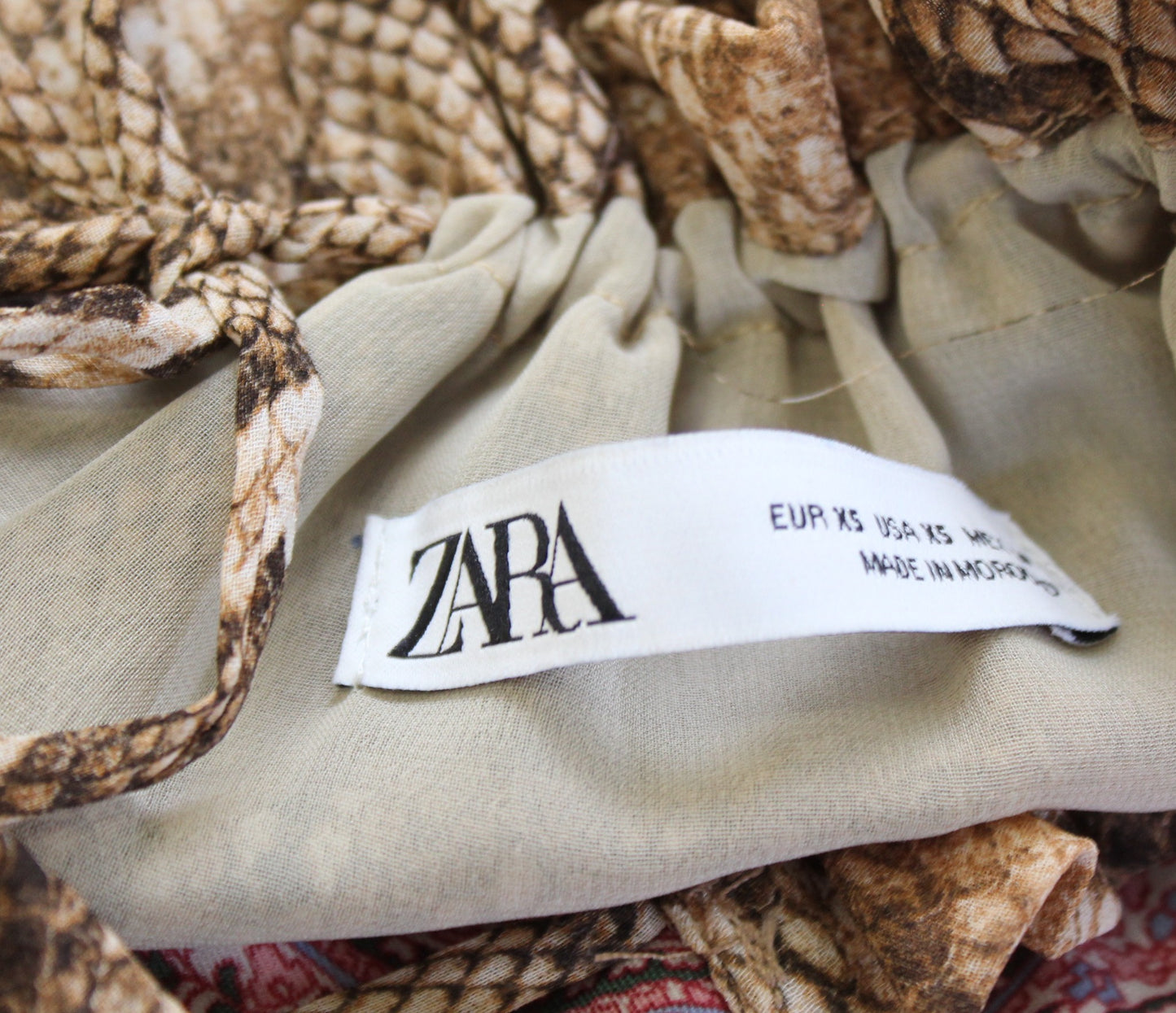 Zara Tan Snakeskin Print Smocked Halter Flounce Hem Midi Dress Sz XS Sleeveless