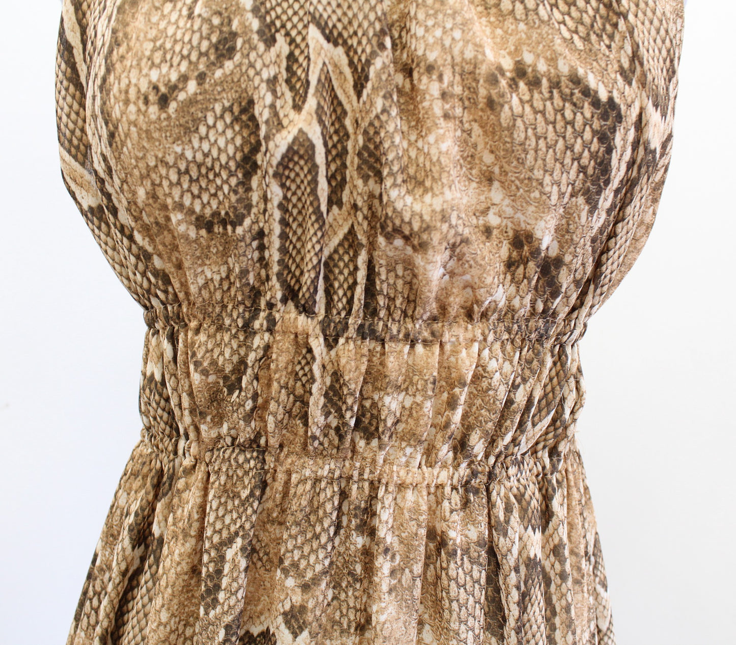 Zara Tan Snakeskin Print Smocked Halter Flounce Hem Midi Dress Sz XS Sleeveless