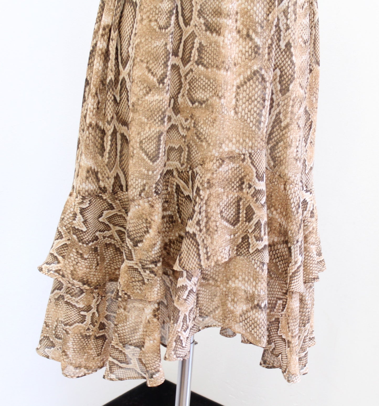 Zara Tan Snakeskin Print Smocked Halter Flounce Hem Midi Dress Sz XS Sleeveless