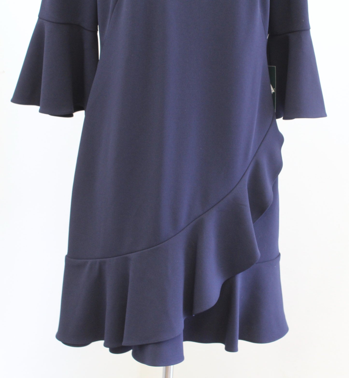 NWT Lauren Ralph Lauren Navy Blue Ruffle Bell Sleeve Flounce Shift Dress Size 12