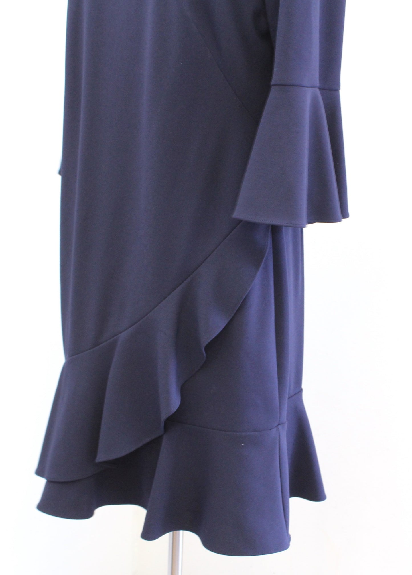 NWT Lauren Ralph Lauren Navy Blue Ruffle Bell Sleeve Flounce Shift Dress Size 12