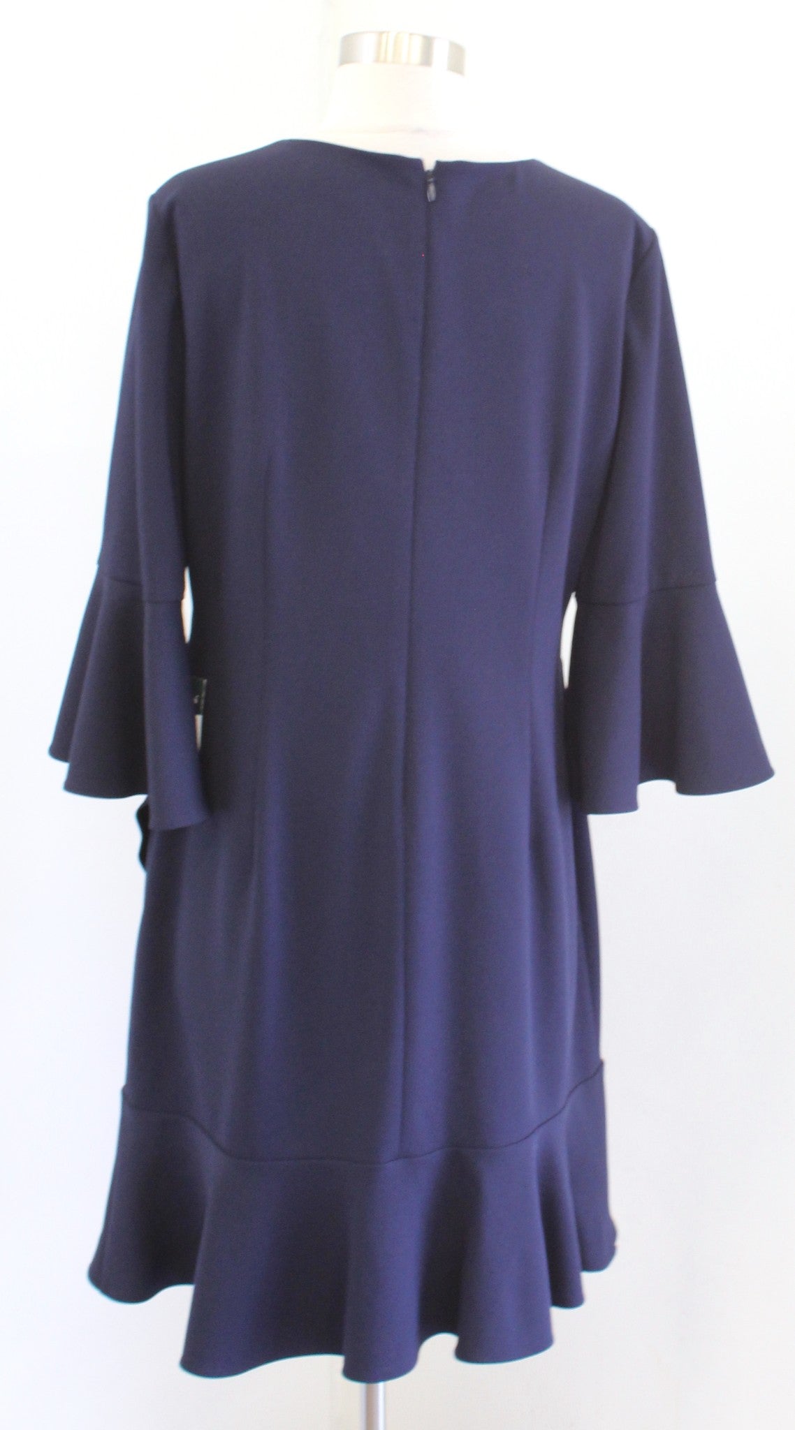 NWT Lauren Ralph Lauren Navy Blue Ruffle Bell Sleeve Flounce Shift Dress Size 12