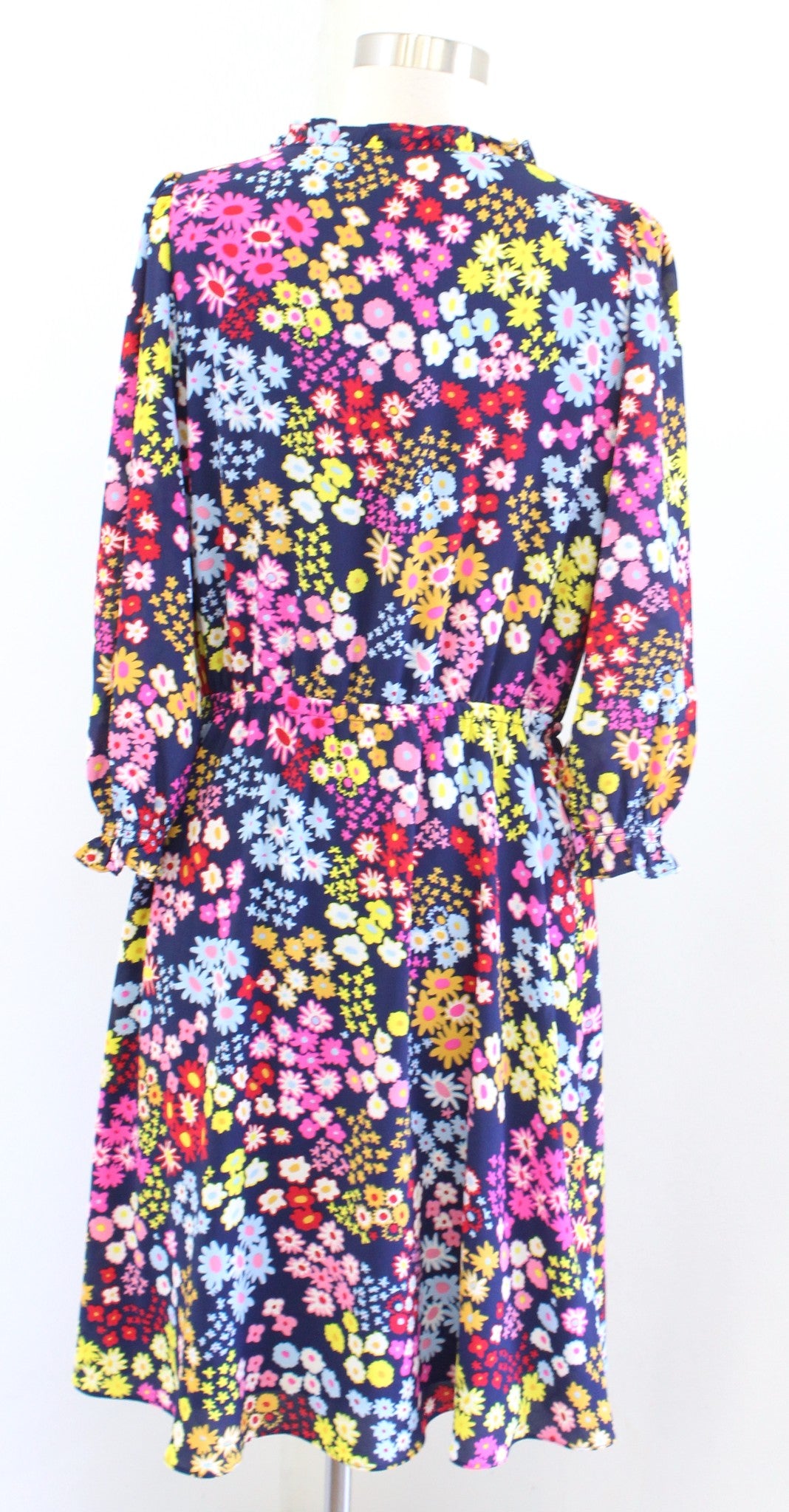 Talbots Blue Colorful Starburst Floral Print Smocked A Line Flare Dress Sz PM MP