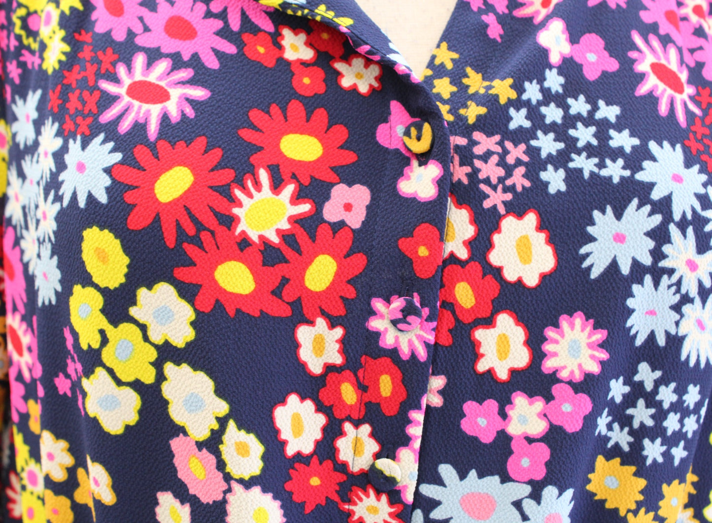 Talbots Blue Colorful Starburst Floral Print Smocked A Line Flare Dress Sz PM MP