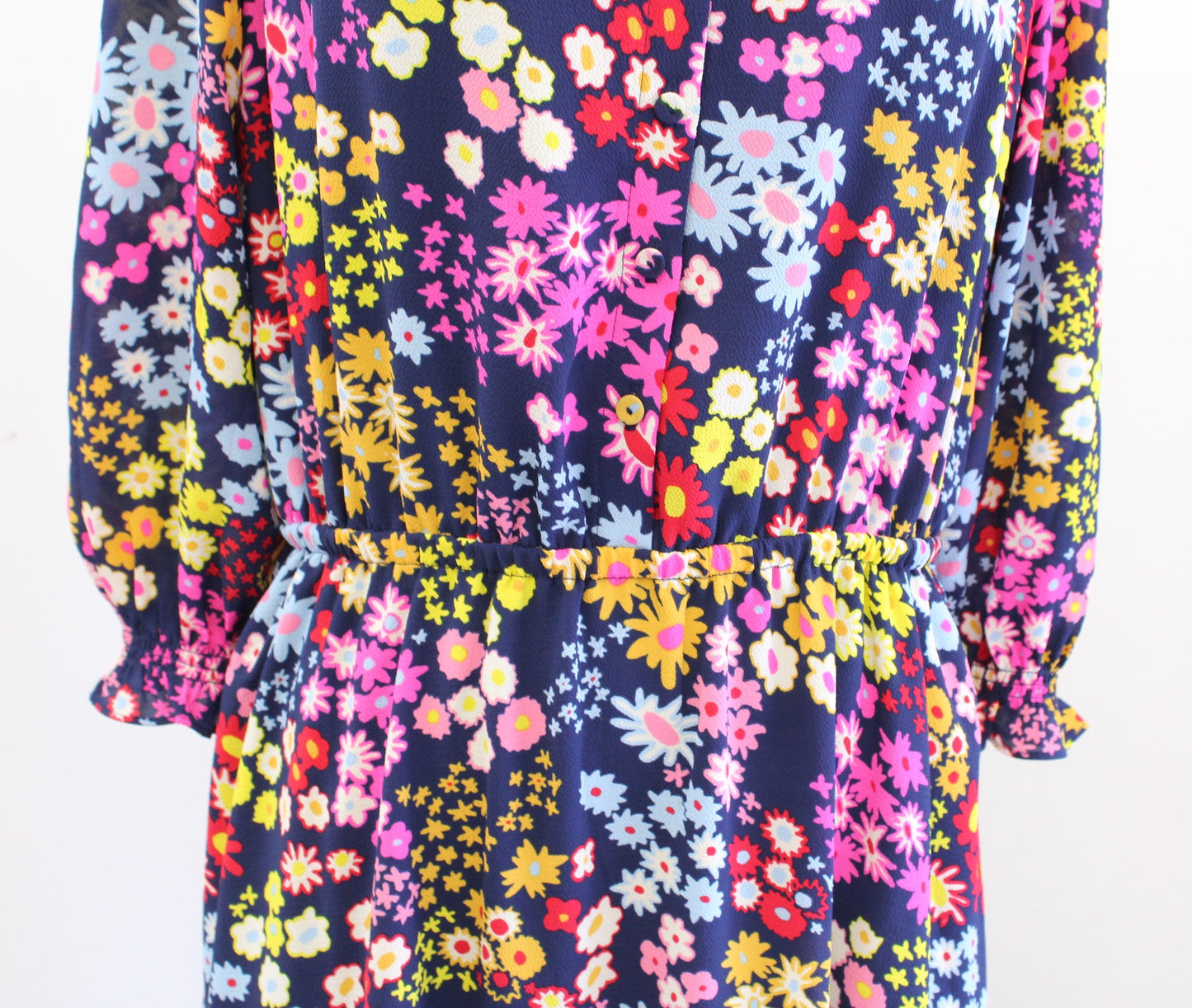 Talbots Blue Colorful Starburst Floral Print Smocked A Line Flare Dress Sz PM MP