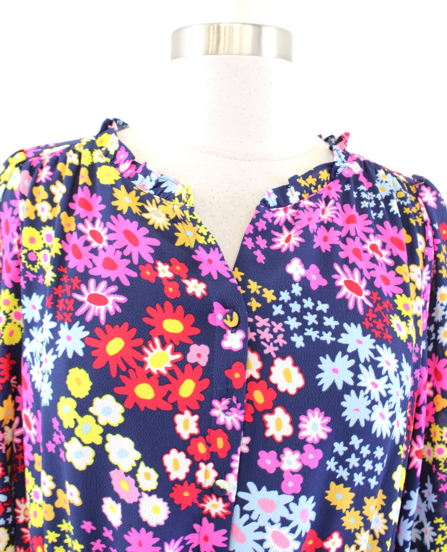 Talbots Blue Colorful Starburst Floral Print Smocked A Line Flare Dress Sz PM MP