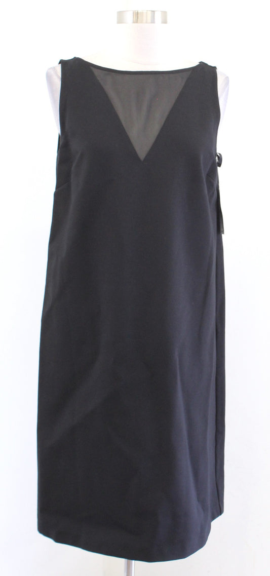 NWT Lauren Ralph Lauren Black Ponte Knit Mesh V Neck Inset Shift Dress Size S