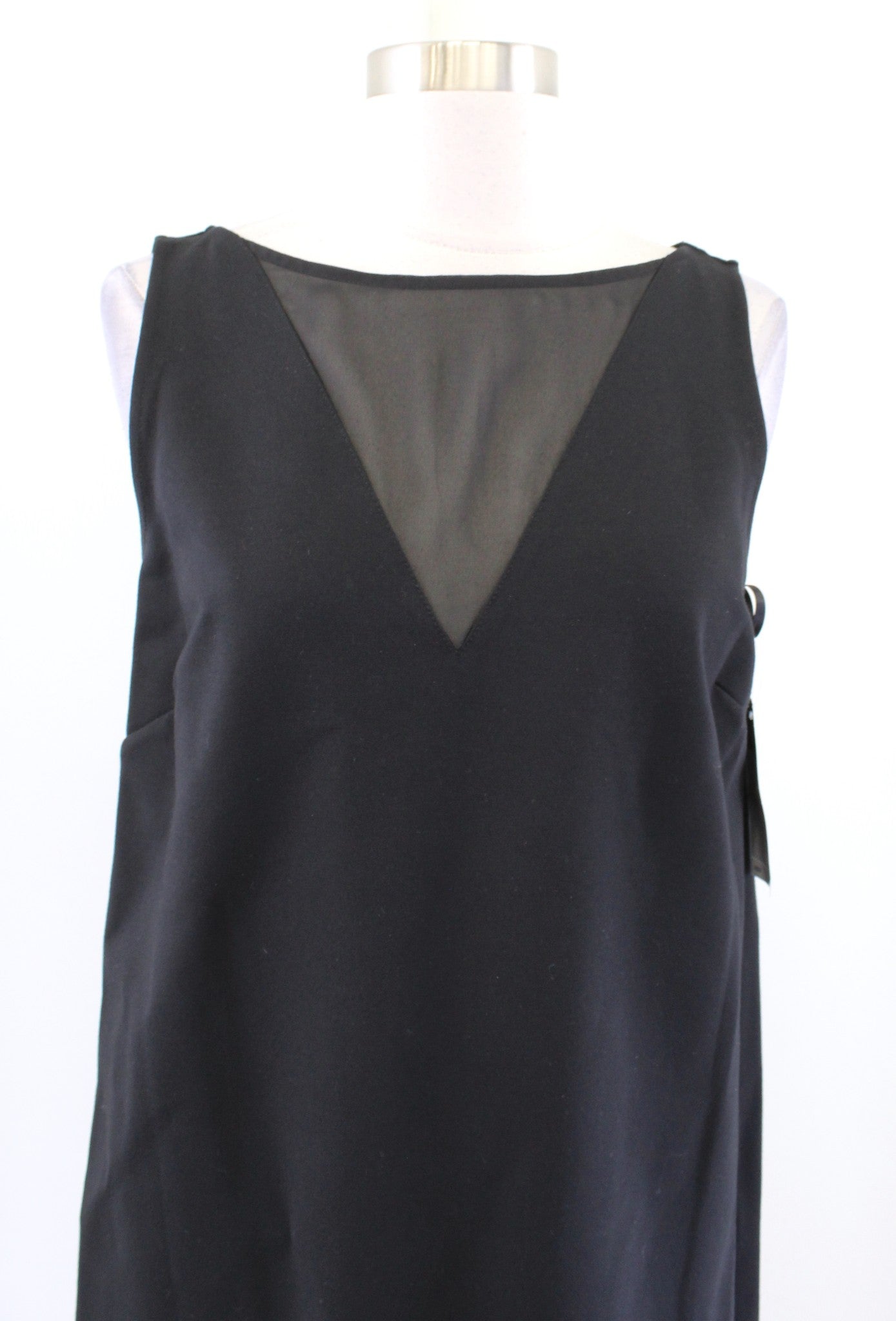 NWT Lauren Ralph Lauren Black Ponte Knit Mesh V Neck Inset Shift Dress Size S