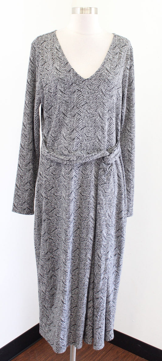 NWT White House Black Market Gray V Neck Cozy Knit Twist Midi Dress Size L