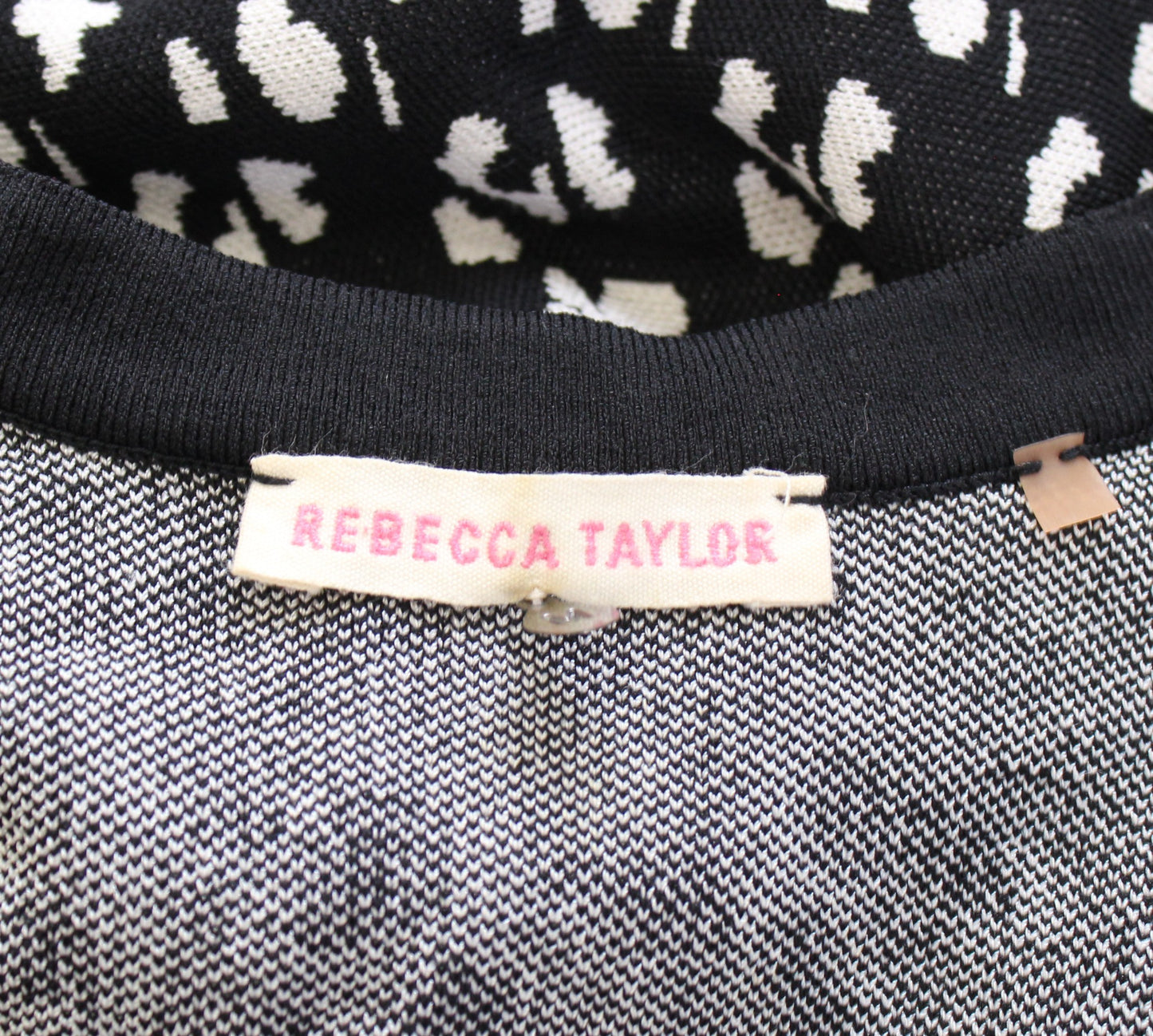 Rebecca Taylor Black White Structured Knit A Line Flared Leopard Print Dress M