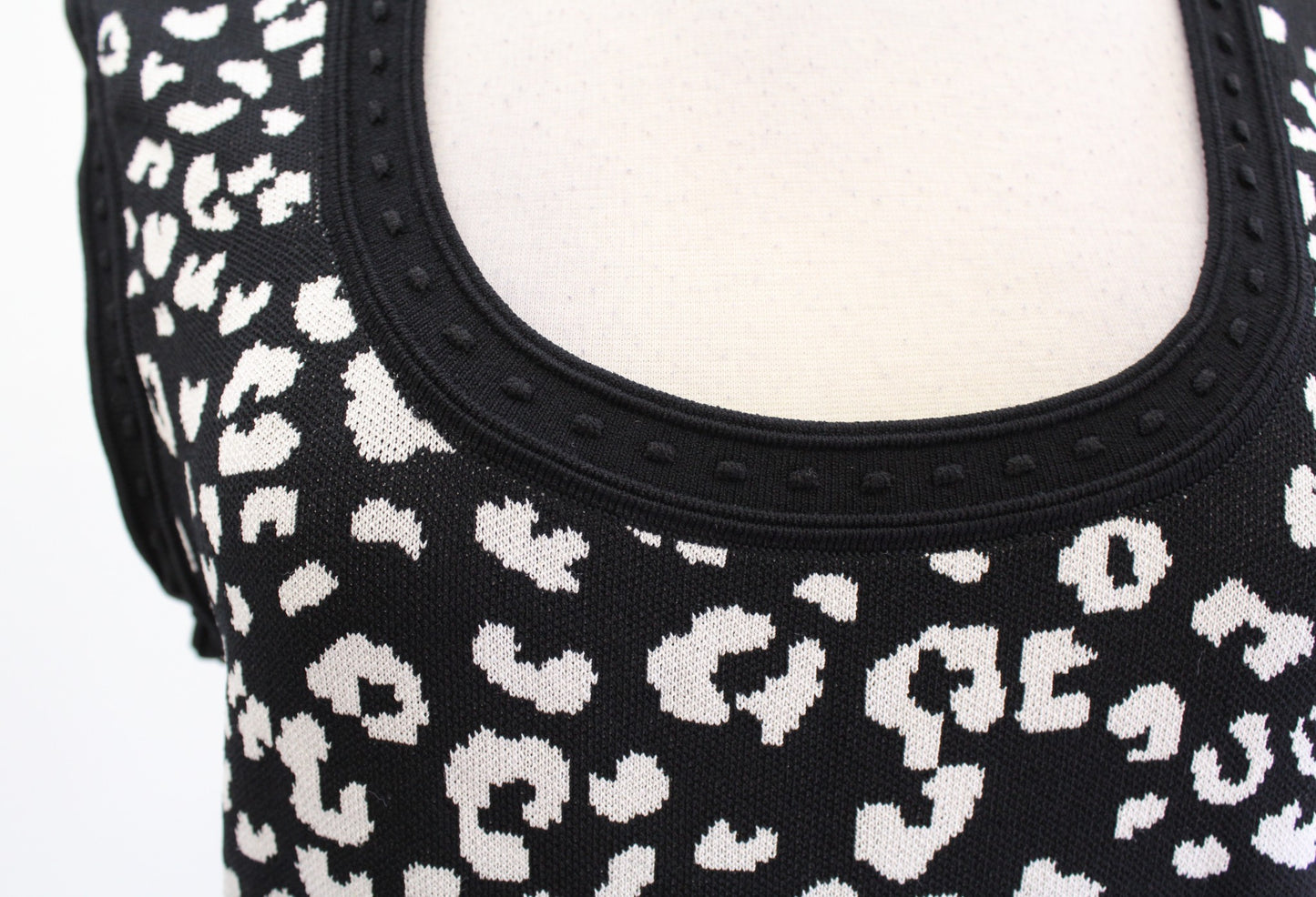 Rebecca Taylor Black White Structured Knit A Line Flared Leopard Print Dress M