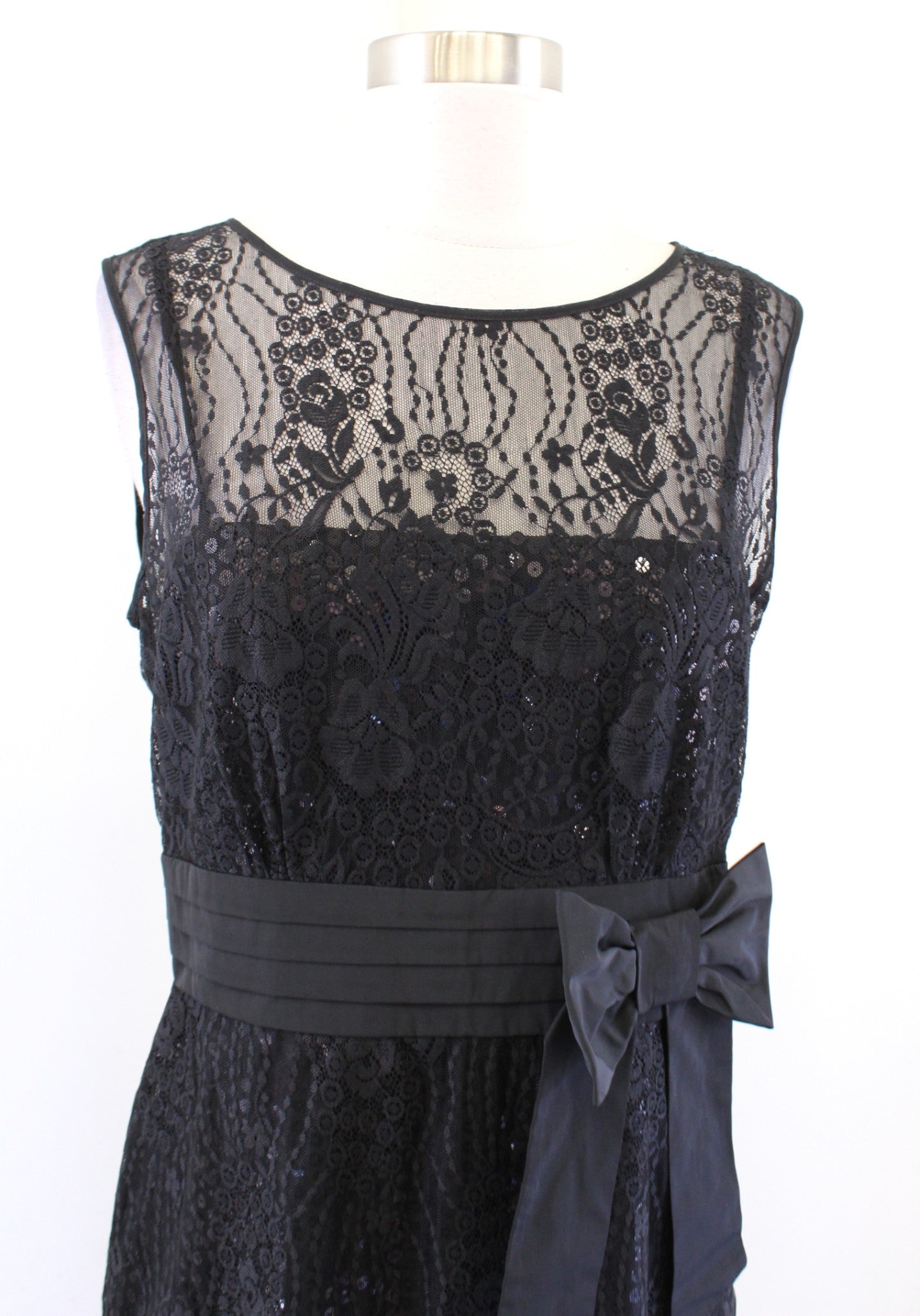 Tahari ASL Levine Black Lace Sequin Illusion Bow Cocktail Party Sheath Dress 6