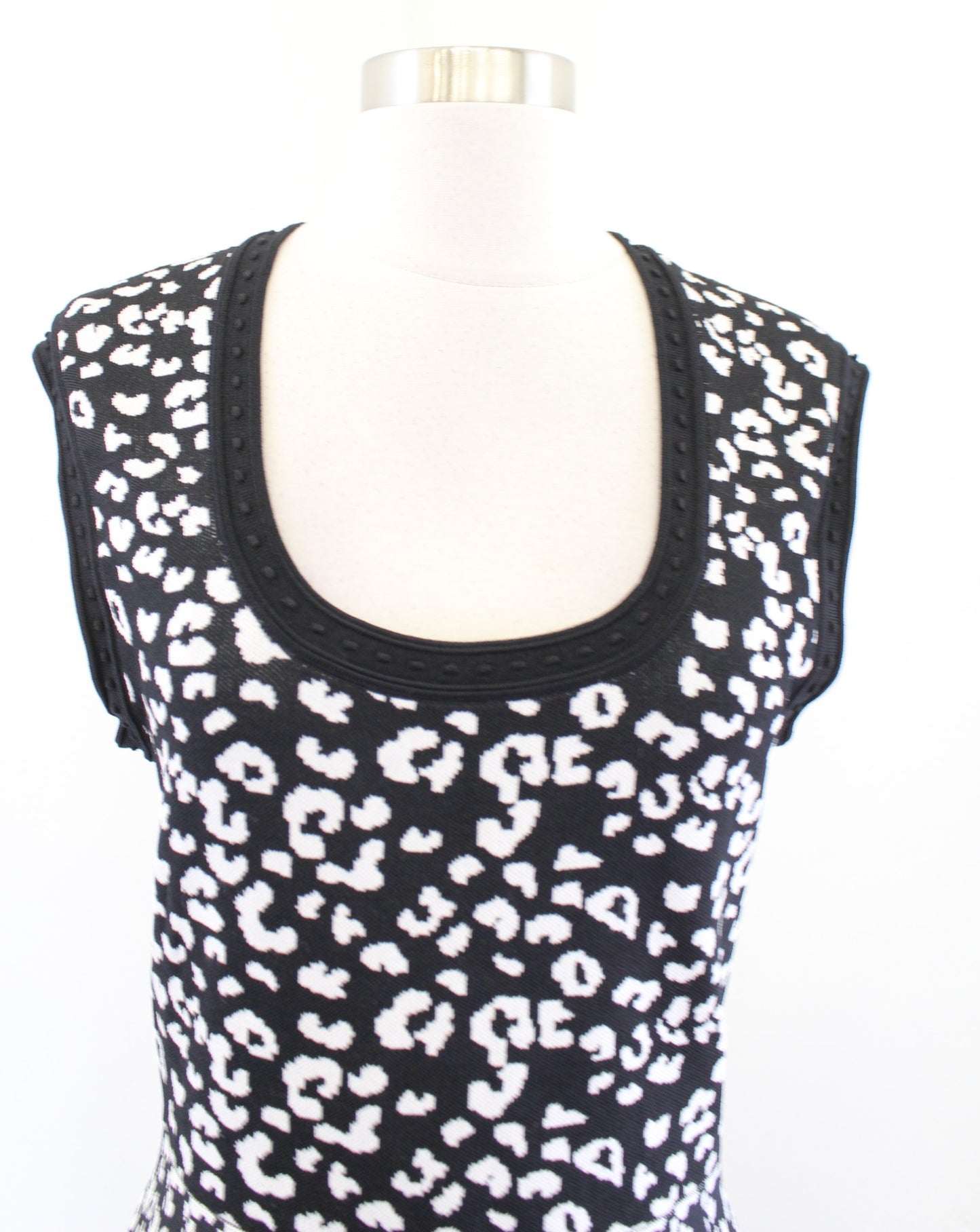Rebecca Taylor Black White Structured Knit A Line Flared Leopard Print Dress M