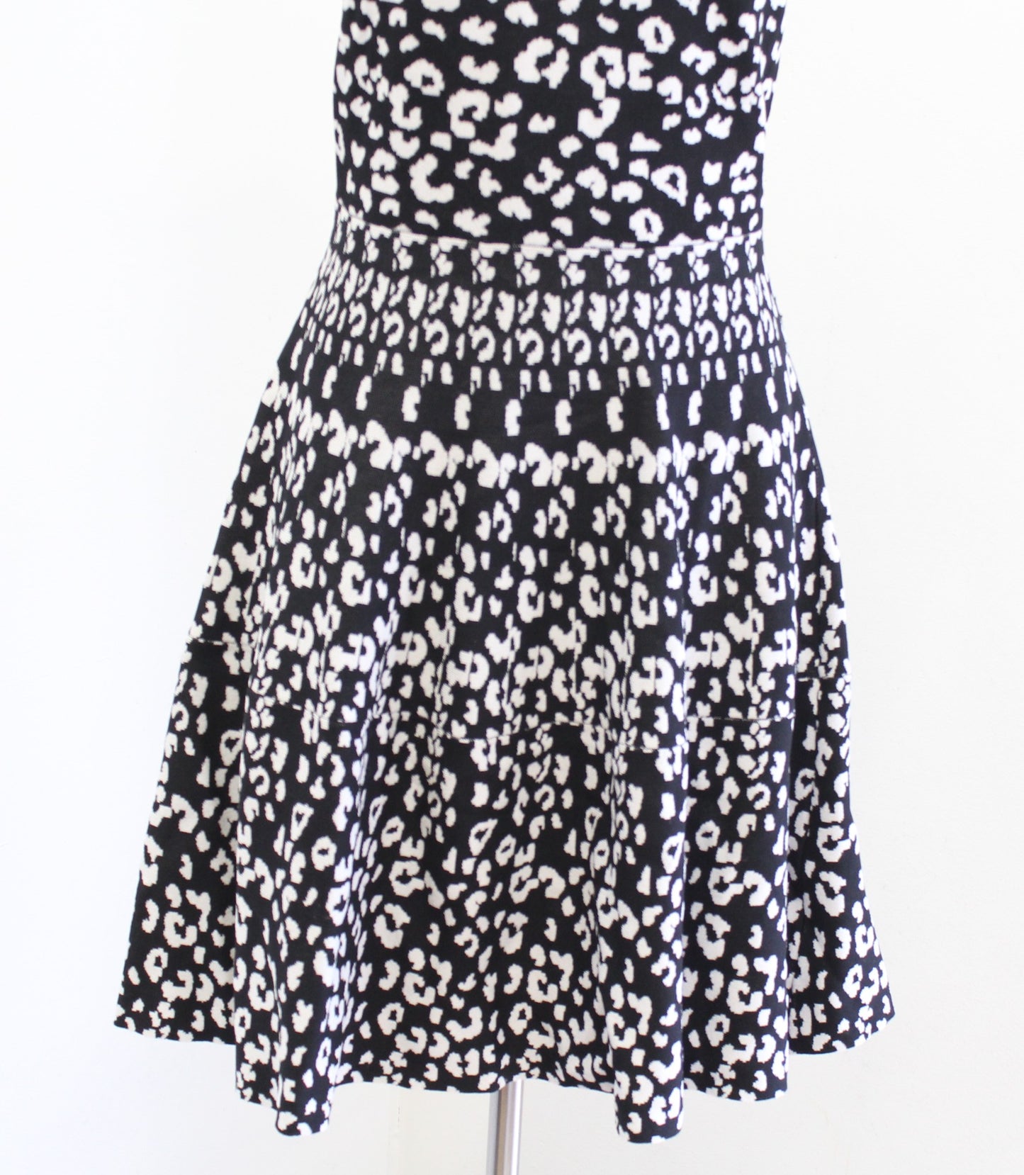 Rebecca Taylor Black White Structured Knit A Line Flared Leopard Print Dress M