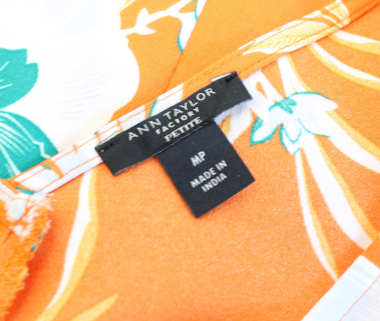 Ann Taylor Orange Tropical Floral Print Tie Waist V Neck Dress Sleeveless PM MP