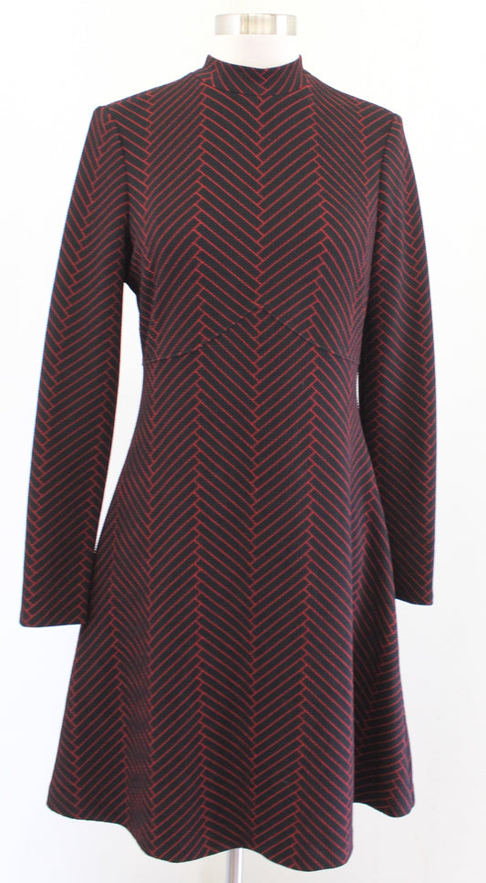 Ivanka Trump Black Red Mock Neck Geometric Print A Line Dress Size 4 Retro