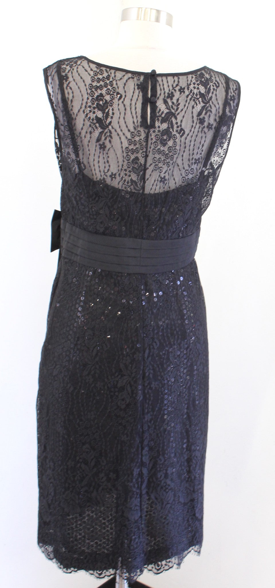 Tahari ASL Levine Black Lace Sequin Illusion Bow Cocktail Party Sheath Dress 6