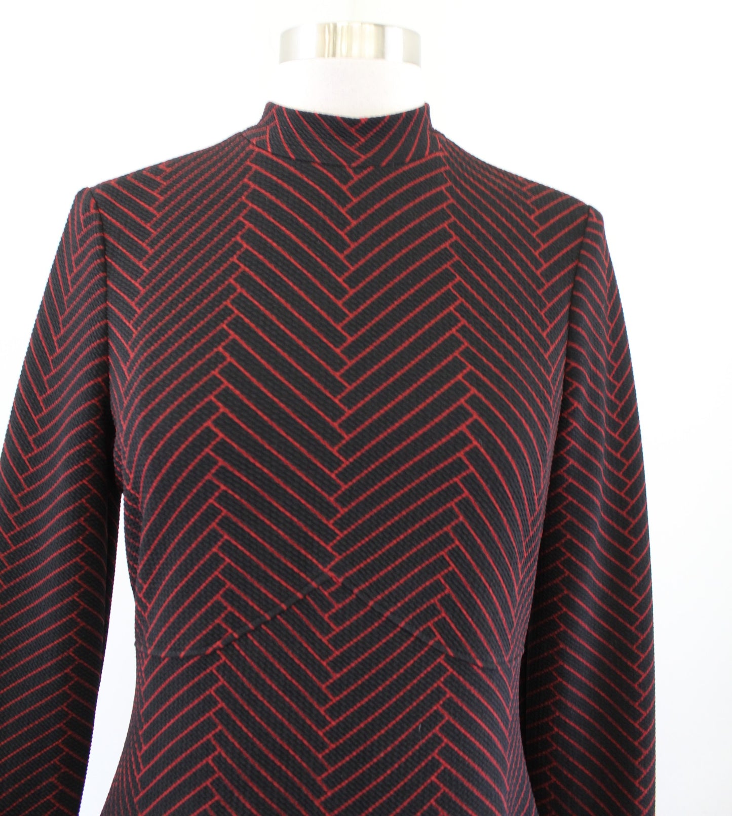 Ivanka Trump Black Red Mock Neck Geometric Print A Line Dress Size 4 Retro