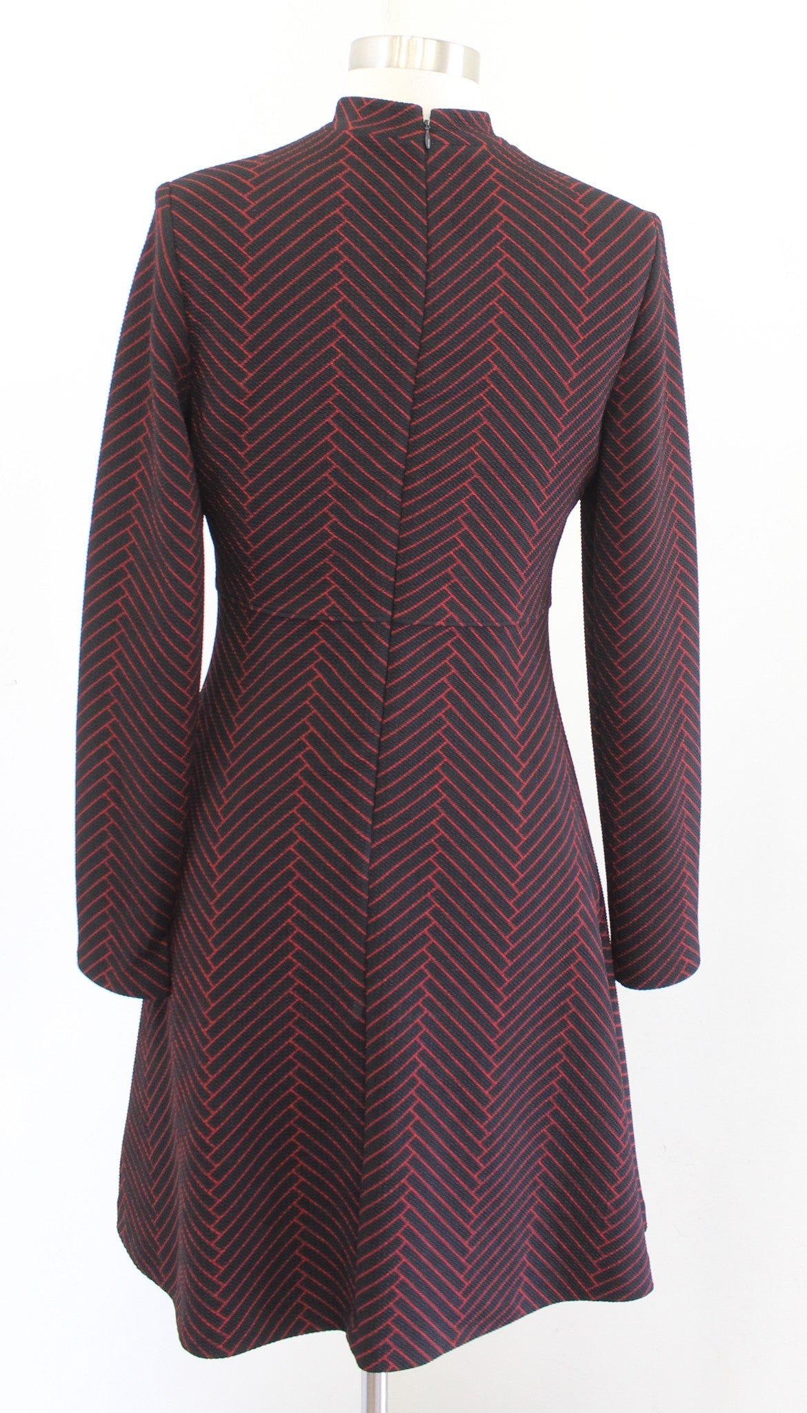 Ivanka Trump Black Red Mock Neck Geometric Print A Line Dress Size 4 Retro