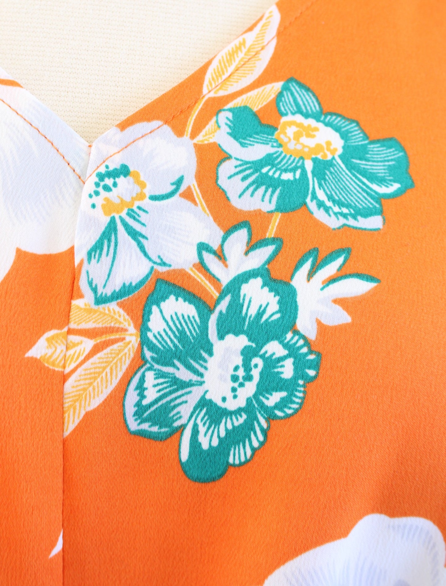 Ann Taylor Orange Tropical Floral Print Tie Waist V Neck Dress Sleeveless PM MP