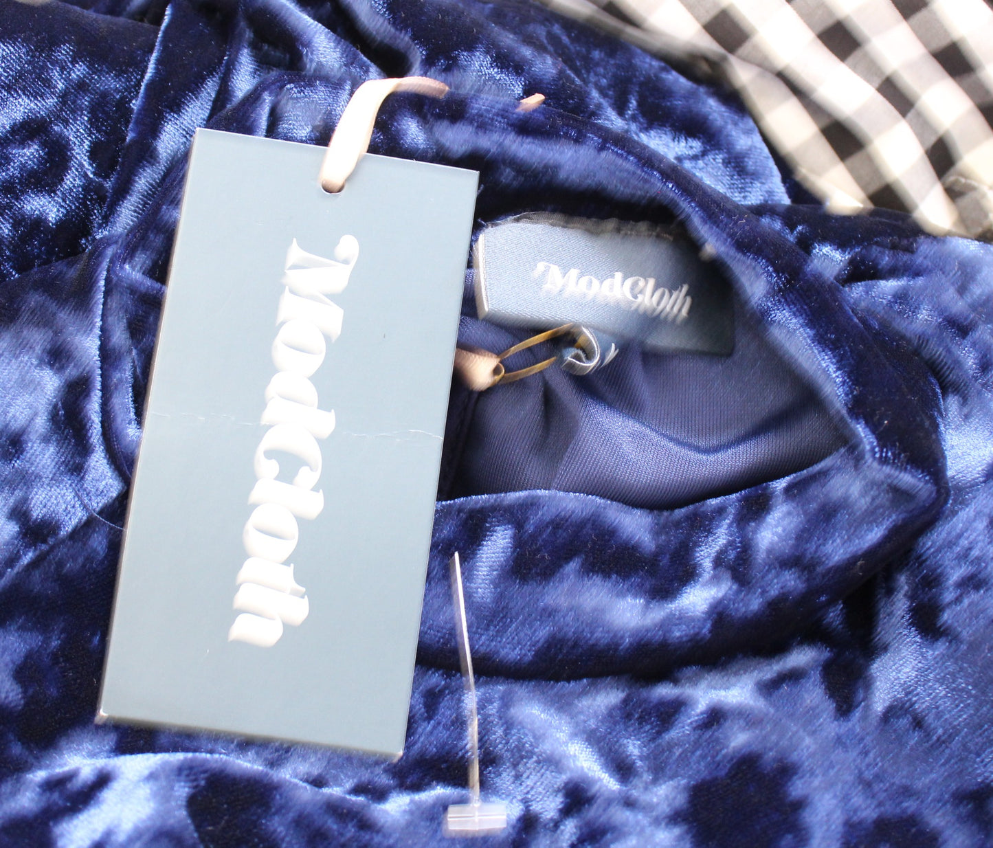 NWT Modcloth Blue Crushed Velvet Mock Neck Swing Dress Size M Sleeveless