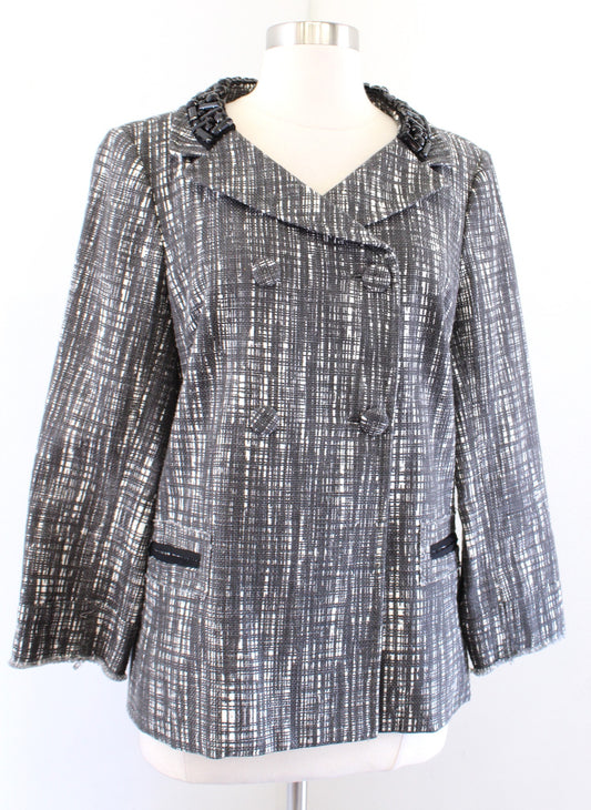 J Crew Collection Gray Double Breasted Beaded Collar Blazer Jacket Size 12