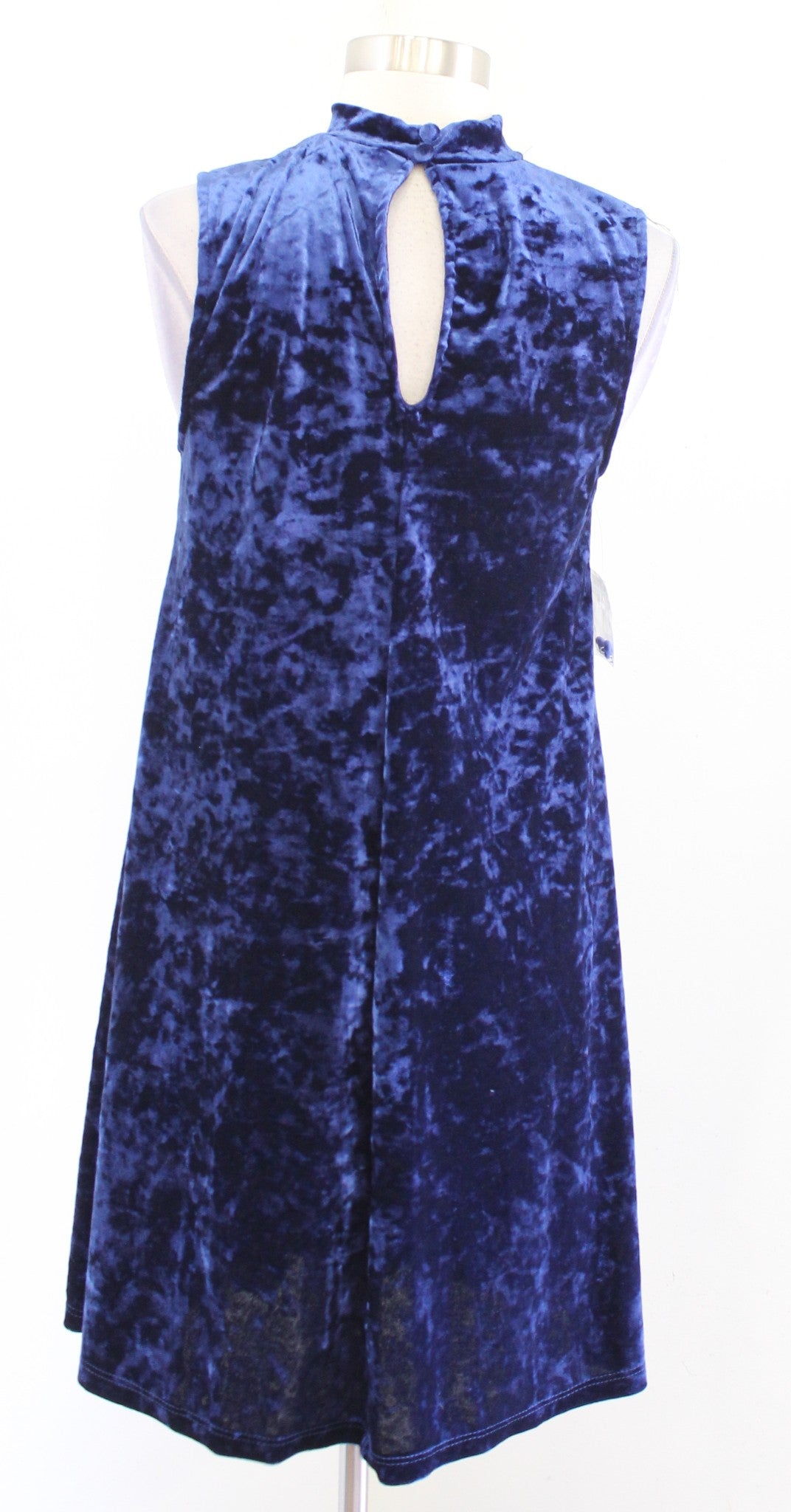 NWT Modcloth Blue Crushed Velvet Mock Neck Swing Dress Size M Sleeveless