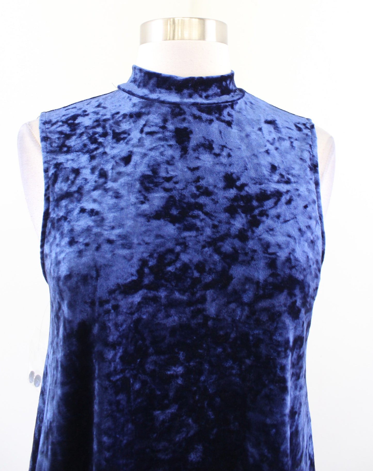 NWT Modcloth Blue Crushed Velvet Mock Neck Swing Dress Size M Sleeveless