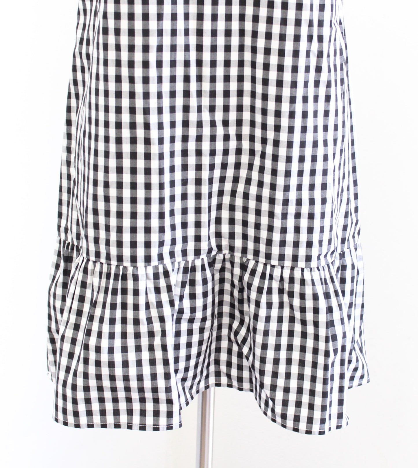 J Crew Black White Gingham Plaid Bow Back Flounce Hem Sleeveless Casual Dress M