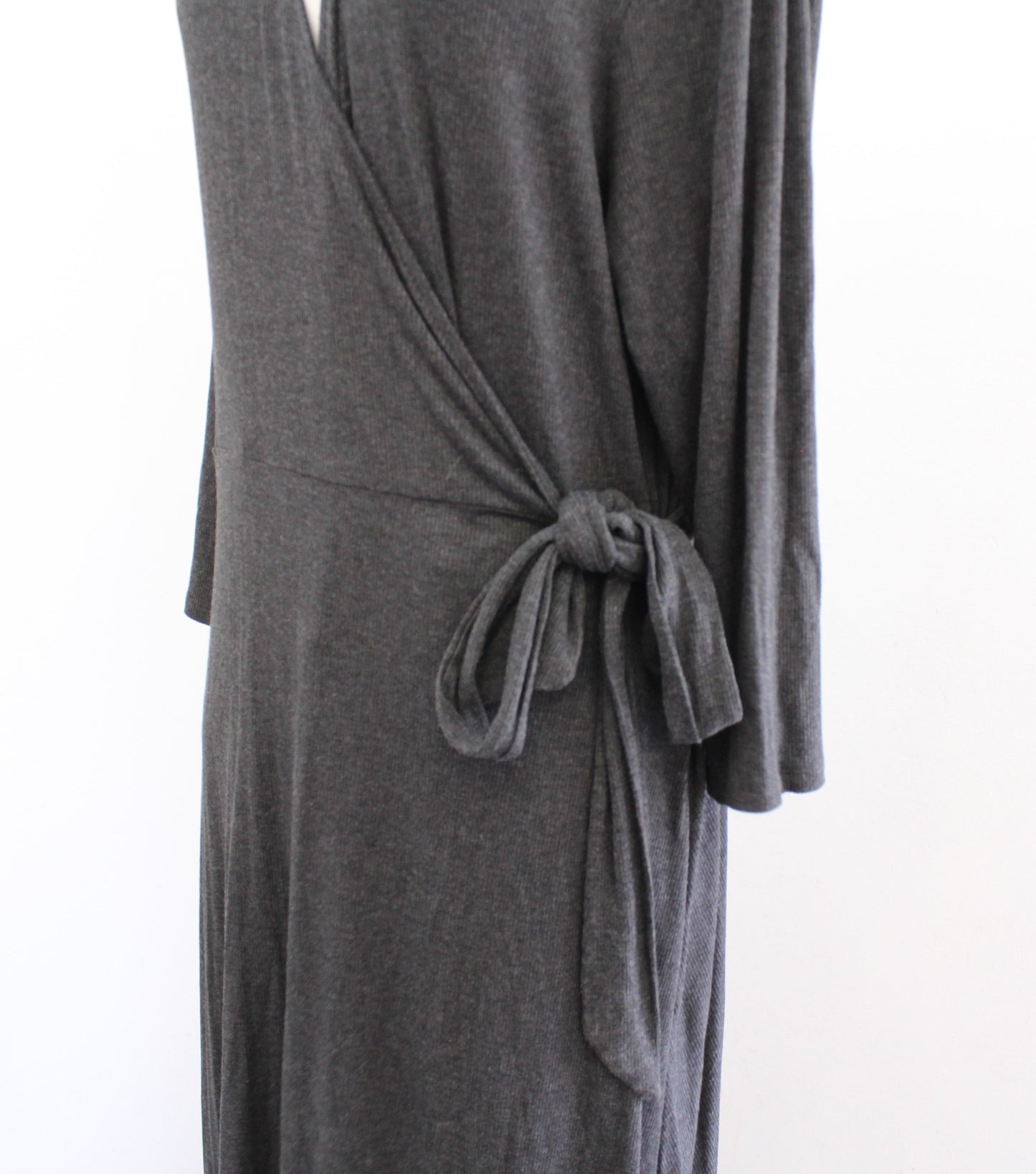 NWT New J Jill Charcoal Gray Ribbed Knit Midi Wrap Dress Size XL Tall XLT