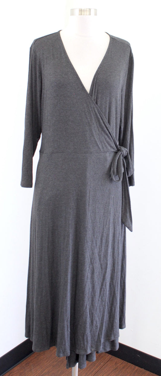 NWT New J Jill Charcoal Gray Ribbed Knit Midi Wrap Dress Size XL Tall XLT