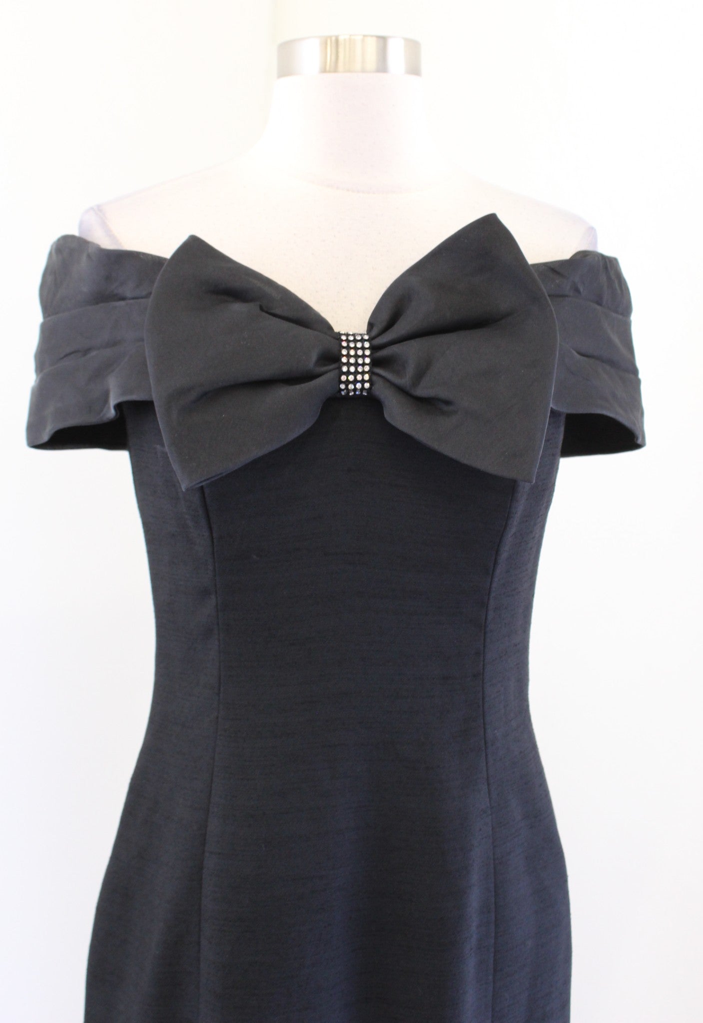 Vtg 90s Black Off the Shoulder Big Bow Accent Cocktail Party Dress Size 4