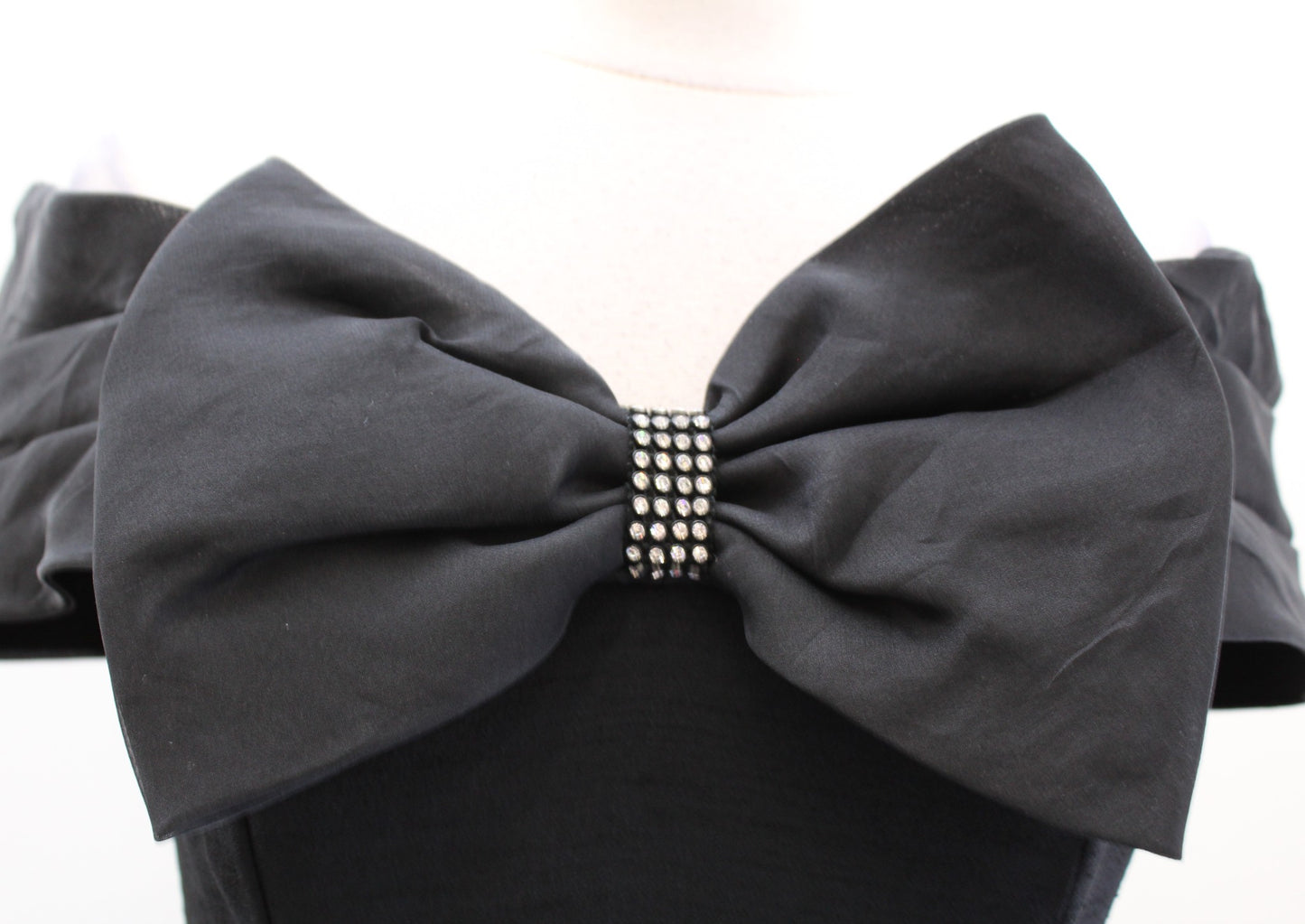 Vtg 90s Black Off the Shoulder Big Bow Accent Cocktail Party Dress Size 4