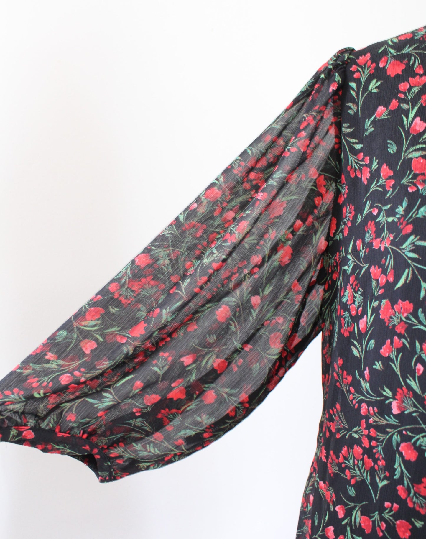 NWT Calvin Klein Black Red Floral Flounce Hem Casual Shift Dress Size 14 Green