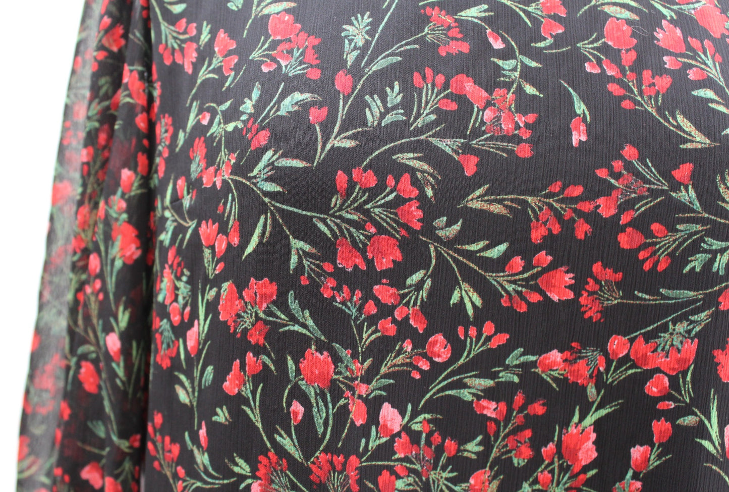 NWT Calvin Klein Black Red Floral Flounce Hem Casual Shift Dress Size 14 Green