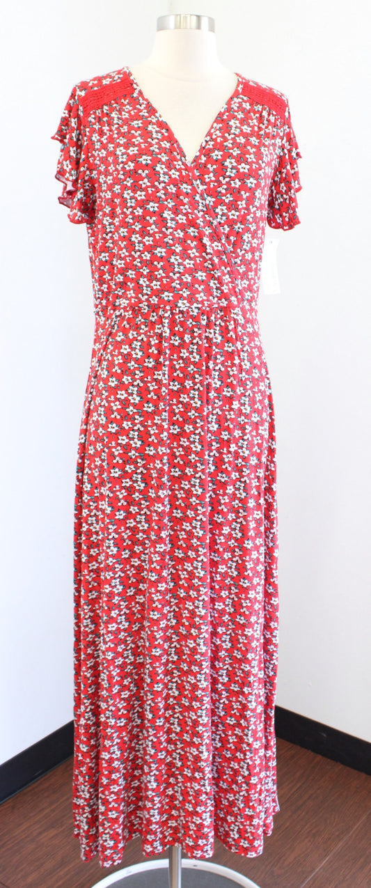 NWT Loveappella Stitch Fix Red Floral Print Flutter Sleeve Knit Maxi Dress Sz XL