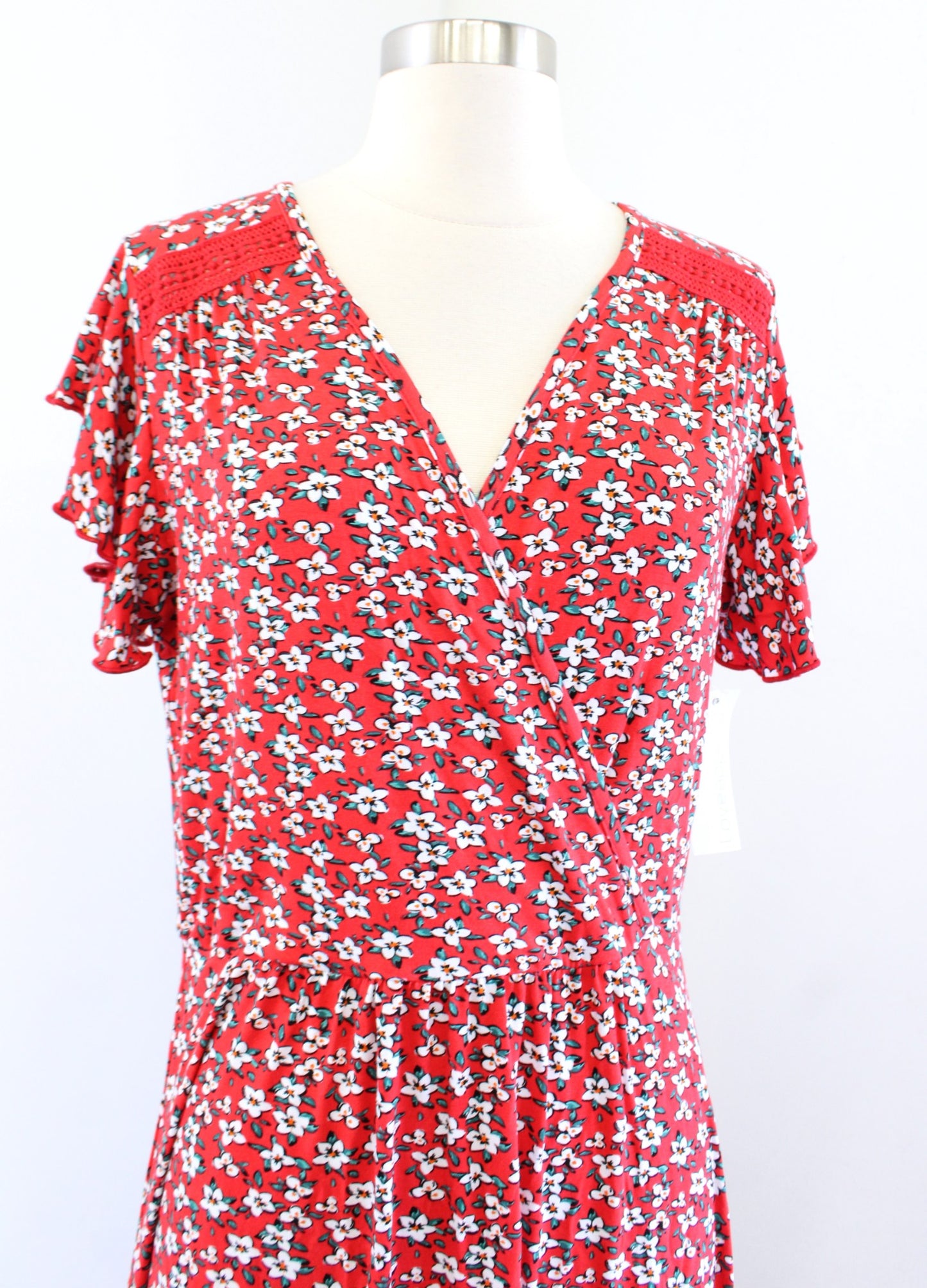 NWT Loveappella Stitch Fix Red Floral Print Flutter Sleeve Knit Maxi Dress Sz XL