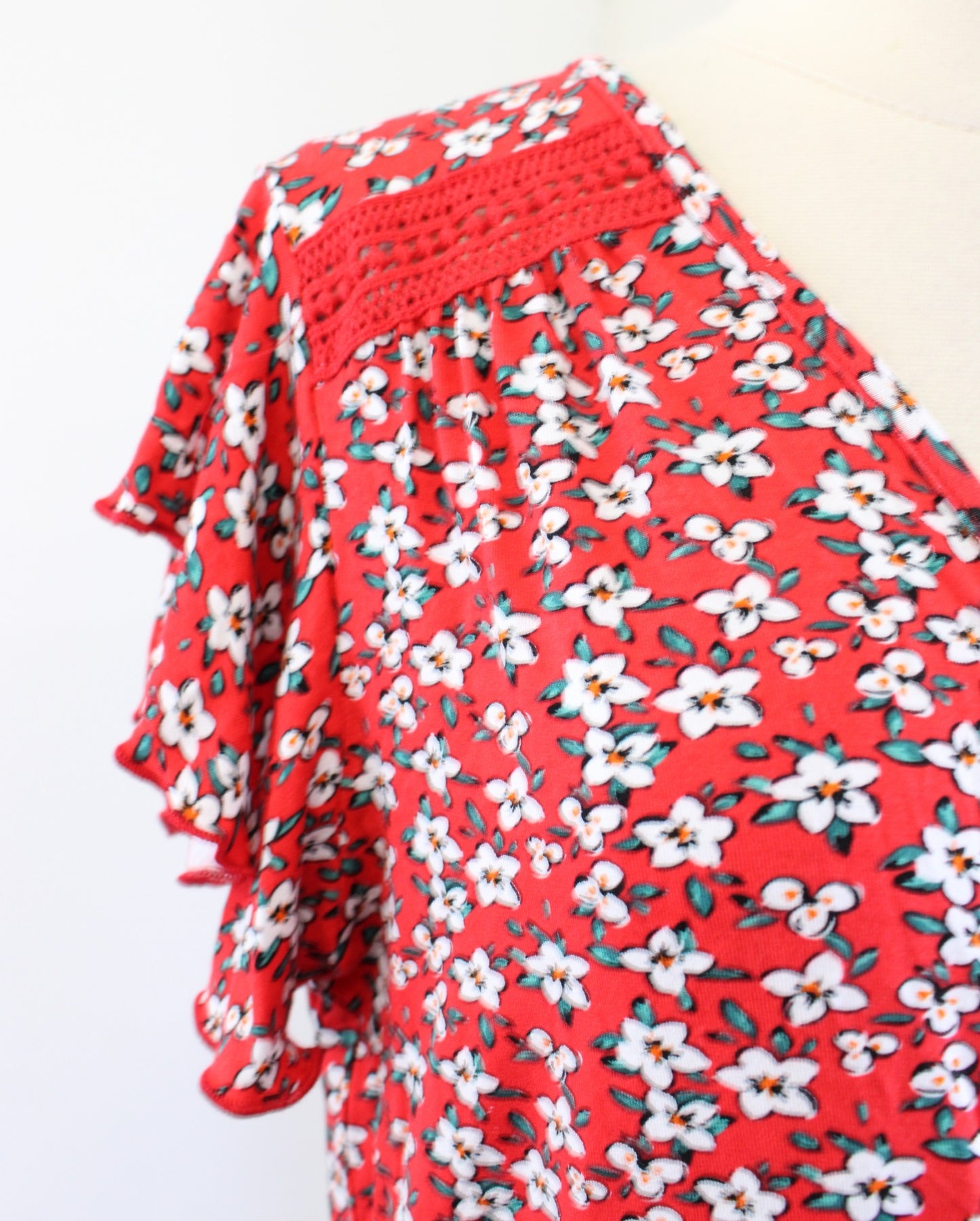 NWT Loveappella Stitch Fix Red Floral Print Flutter Sleeve Knit Maxi Dress Sz XL