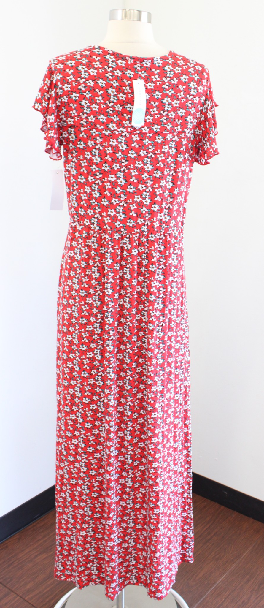 NWT Loveappella Stitch Fix Red Floral Print Flutter Sleeve Knit Maxi Dress Sz XL